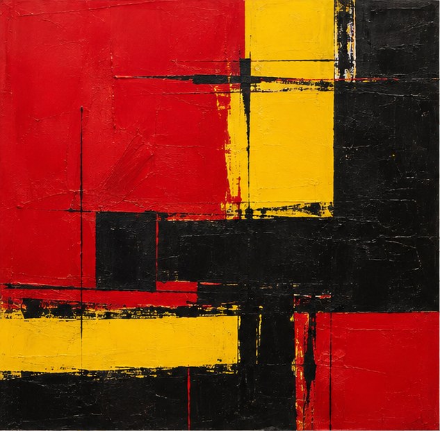 Red, yellow, and black geometric abstract sample artwork