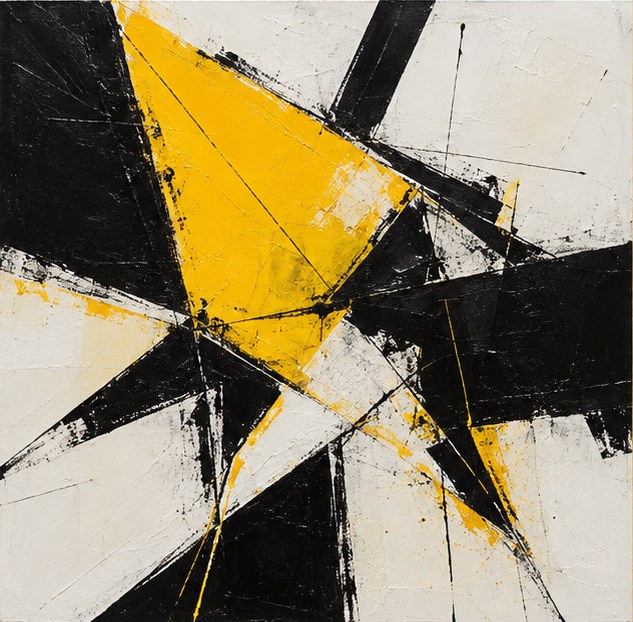 Black, white, and yellow angular sample artwork